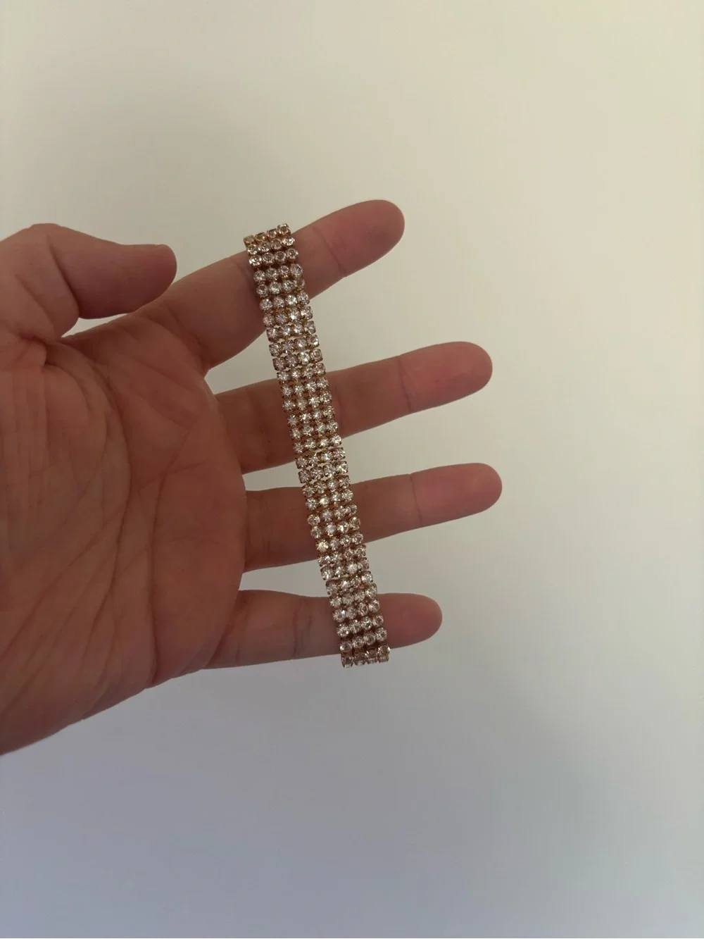 Gold Tone Multi Row Rhinestone Statement Bracelet